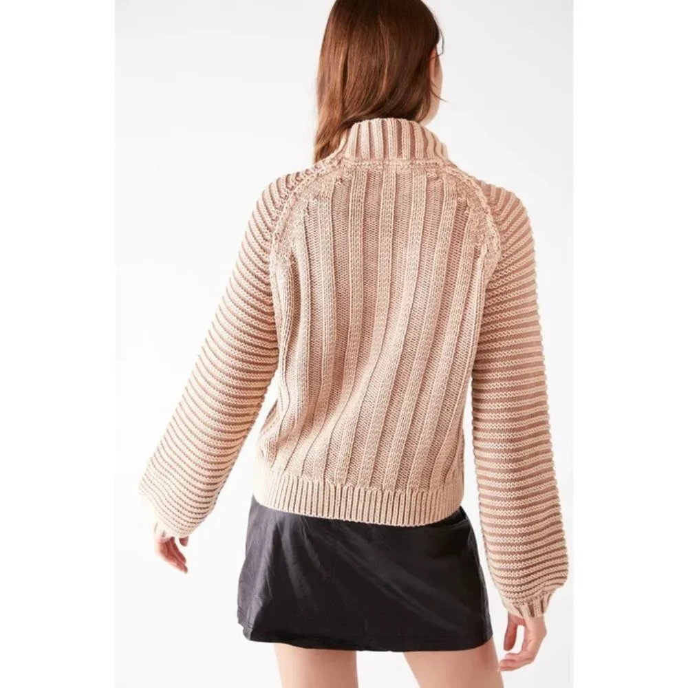 Free People Sweetheart Mock Neck Dolman Sleeve‎ Knit Sweater Tan Women Size SP